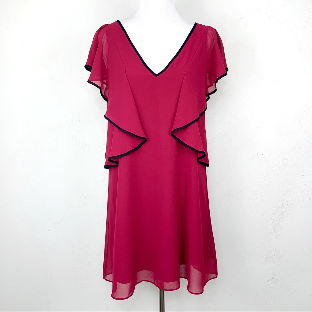 BCBGeneration Garnet Flowy Chiffon Ruffle Dress NWT